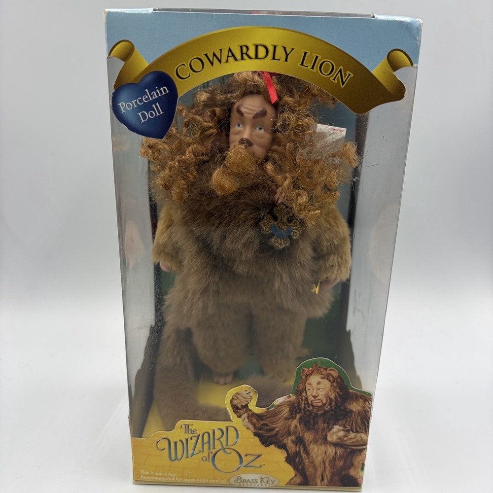 Vtg Wizard of Oz COWARDLY LION Porcelain Doll Brass Key Keepsakes 2005 NRFB New